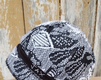 Jax hats Upcycled black and white Hat made from recycled sweaters in Newsboy or Flapper style perfect for chemo or alopecia