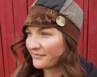 Small - Medium brown upcycled menswear hat - upcycled recycled repurposed - Jax Hat - chemo hat - alopecia cap - great spring hat