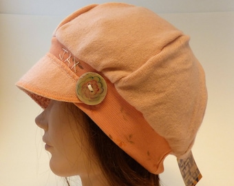 Small adult size Jax Hats - Upcycled recycled repurposed sweater hat - peach sweater hat - Alopecia cap - Chemotherapy hat - gift for her