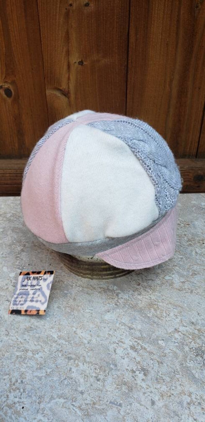 mixed fabrics hat photo prop Jax Hat Child size chemo alopecia cap pinkgrey hat upcycled cap upcycled sweater hat girl Montana