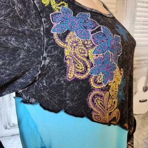 XL size adult distressed patchwork long sleeve top - upcycled handmade tunic - bohemian tunic - artsy longer tunic style - trendy JAX to