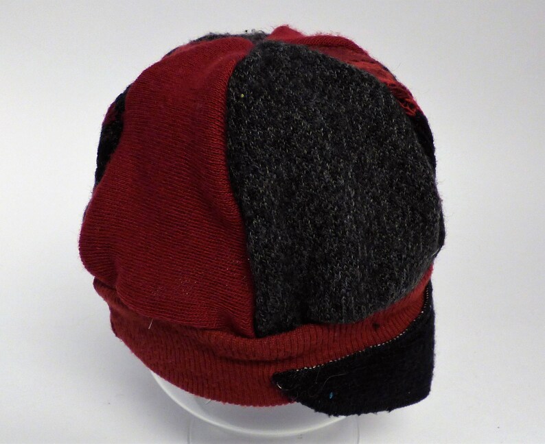 Toddler Jax Hat Black and red Montana hat 406 upcycled sweater hat chemo hat alopecia cap recycled handmade hat little boy gift image 4