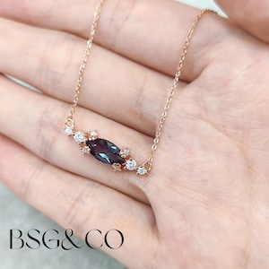 Dainty  Alexandrite Genuine Gem  Month June Birth Stone Sterling Silver Necklace Green Gem Stone Small Gem Necklace Fashionable Jewellery