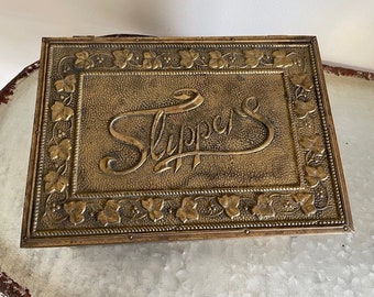 Antique Victorian Slipper Box - Beautiful Brass and Wood Box to Hold Your Slippers & Shoes