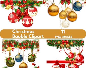 Imágenes prediseñadas de adornos navideños en acuarela, decoración navideña PNG (descarga digital)