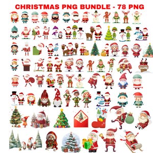 Kerst clipart png bundel, leuke kerst karakters, kerstman png, kerst png-bestanden voor de Cricut, trouwen met kerstsneeuwpop, gesneden bestanden
