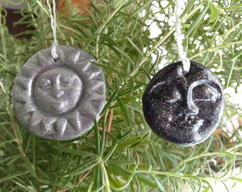 Celestial Moon & Sun Ornaments / Statuary - Metallic Silver and Metallic Black