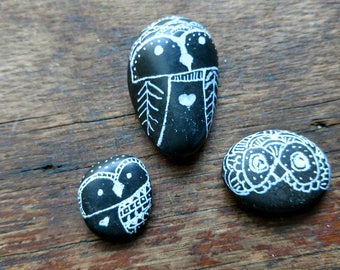 Hand Painted Stone Set - Owls Set #2