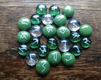 Elder Futhark Rune Set – Green & Clear