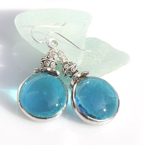 Blue Glass Gem Earrings