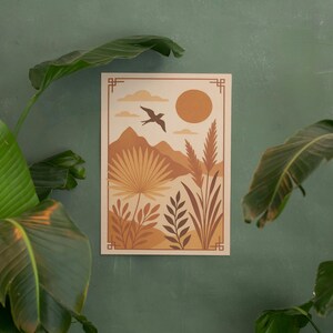 Arte de parede com paisagem natural Boho – pôster botânico terroso, estampa minimalista de deserto, tons neutros, decoração Boho para casa
