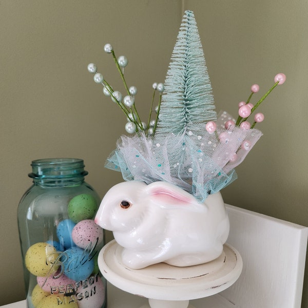 Vintage Avon Bunny Easter Planter, Kitschy, Shabby Chic, Assemblage