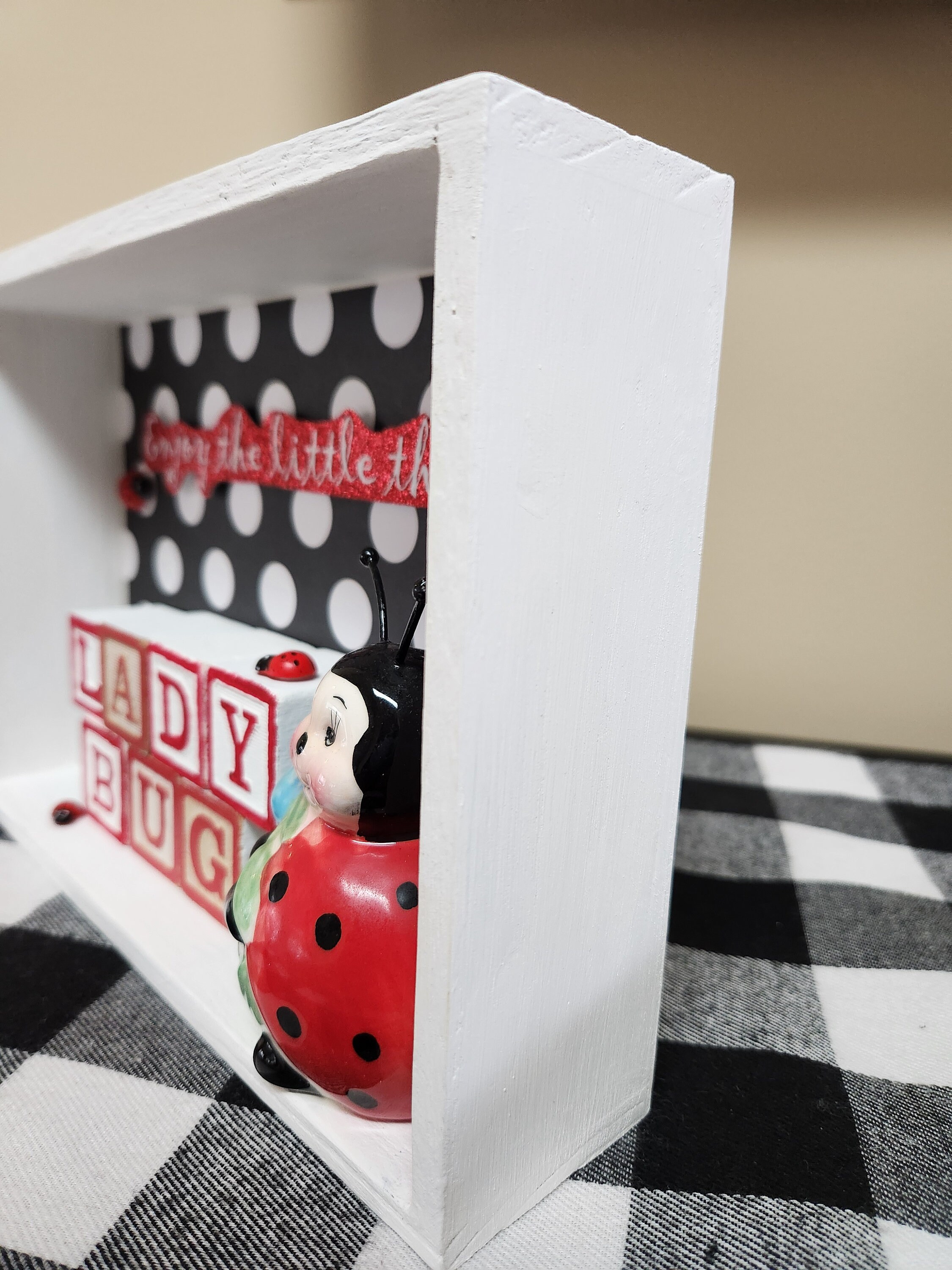 Vintage Ladybug Shadow Box, Vintage Ladybug Figurine, Vintage Alphabet ...