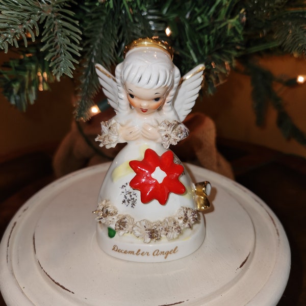 Vintage Napco Girl December Angel, Birthday Angel, Kitschy, Collectible Figurine, Christmas, Holiday, Shabby Chic