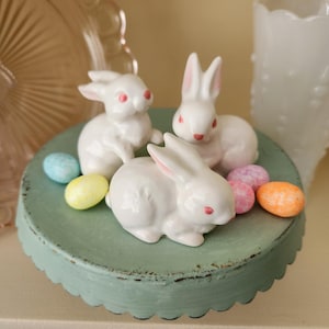 Vintage Napco Porcelain Bunnies #9943 set of 3, Kitschy Easter, Easter Bunny, Bunny Figurine