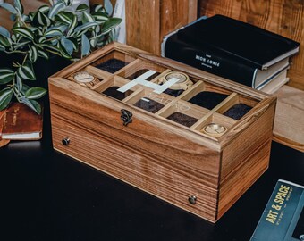 Gepersonaliseerde houten horlogedoos met lade voor mannen, gegraveerde houten horloge-opslagorganisator, aangepast cadeau-idee, handgemaakte horlogevitrine