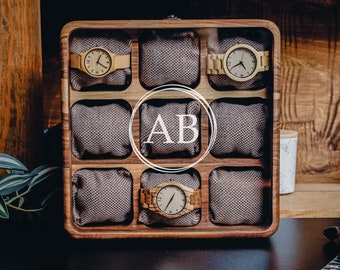 Walnut Wood Watch Box with Glass Lid, Custom Slots 1-12 Watches,Storage Organizer,Engraved Display Case for Men's,Women's, Custom Watch Box