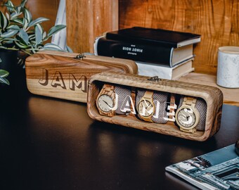 Walnut Wood Watch Box with Glass Lid, Customizable Slots for 1-12 Watches, Organizer for Men's,Women's , Personalized Engraved Display Case