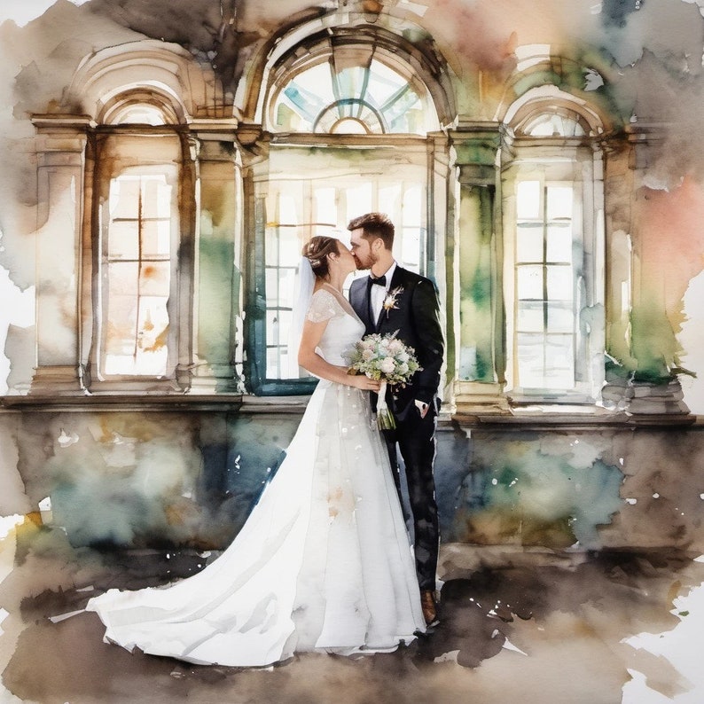 Hochzeit Foto als Aquarelle Änderung Druck oder Original Aquarelle Arbeit Foto Benutzerdefiniertes Geschenk bis 80x80 cm Individuelle Bild 2