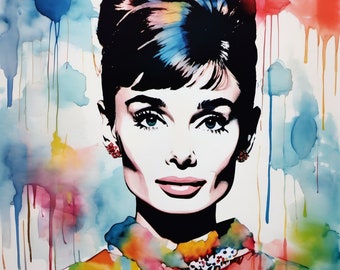 Aquarelle/Lithografie Hommage Audrey Hepburn 102 Kunstbilder/Moderne Kunst/Contemporary Art/Leinwand Bilder/Motiv Hepburn Leinwandbilder