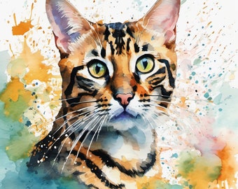 Individuelles Katzenportrait Bengal Katzenbild vom Foto, Aquarelle Katzenbild Geschenk für Katzenliebhaber/Gemälde Katze/Geschenk Mutter