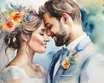 Hochzeit Foto als Aquarelle Änderung Druck oder Original Aquarelle Arbeit  Foto Benutzerdefiniertes Geschenk bis 60x90 cm Individuelle