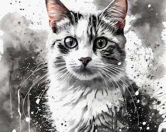 Aangepaste kattenportret gepersonaliseerd huisdierportret, kattenportret van foto, aquarel kattenfoto cadeau voor kattenliefhebbers