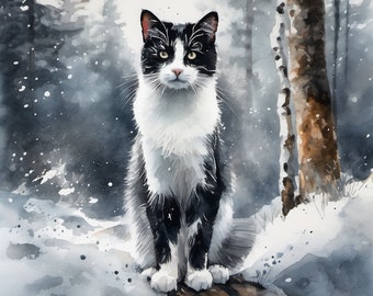 Aangepaste kattenportret Noorse boskat portret van foto, aquarel kat foto cadeau voor kattenliefhebber/schilderij kat