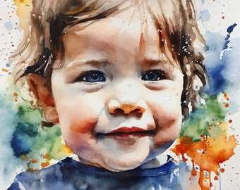 Verjaardag Zoon Baby Doop Geboortefoto als aquarelprint of lithografie Aquarelfoto gepersonaliseerd cadeau 80 x 80 cm Individueel