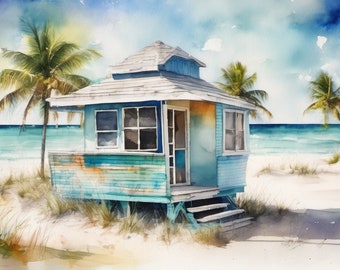 Sommer Urlaub Strand Sonne Meer Kunstdruck ,Miami Beach Personalisierter Urlaubsspruch als Foto als Aquarell als Geschenk, schönste Zeit,