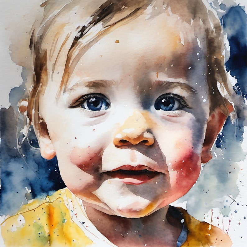 Geburtstag Sohn Baby Taufe Geburt Foto als Aquarelle Druck oder Lithografie Aquarelle Foto Benutzerdefiniertes Geschenk 80x80cm Individuelle Bild 4