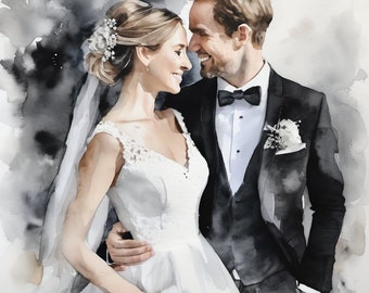 Watercolor work wedding photo as watercolor print or original watercolor work photo Custom gift up to 80 x 80 cm Individual