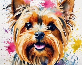 Pop Art Aquarellbild Personalisiertes Hundeportrait Hunde,Kunstbild Yorkshire Terrier individuelle Geschenkidee Leinwandkunst Haustier