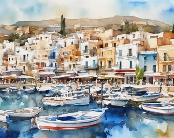 Personalisierung Kreta Sommer Urlaub Strand Sonne Meer Kunstdruck ,Kreta Textwunsch im Foto als Aquarell als Geschenk, schönste Zeit,