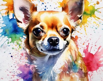 Pop Art Aquarellbild Personalisiertes Hundeportrait Hunde,Kunstbild Chihuahua individuelle Geschenkidee Leinwandkunst Haustier