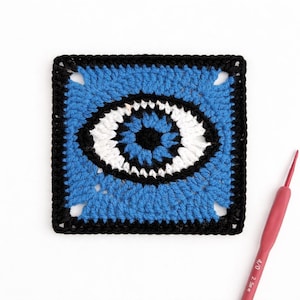 Evil Eye Granny Square Crochet Pattern, Boho Crochet Square, Nazar Motif Afghan Block, Beginner Friendly Crochet Pattern, Instant Download