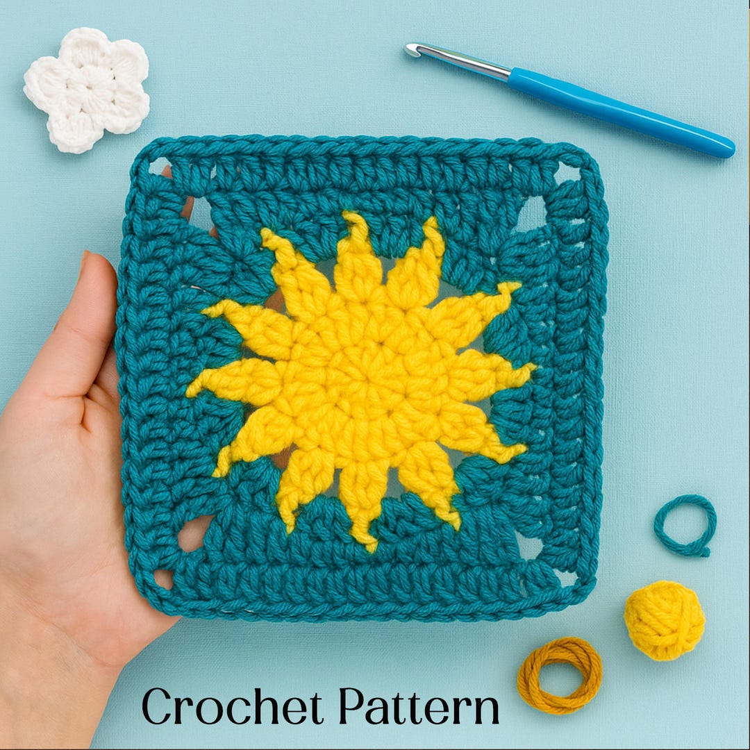 Sun Granny Square Crochet Pattern PDF • Sun Granny Square Tutorial ...