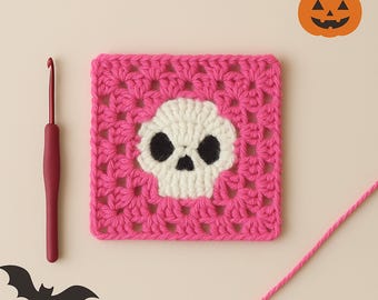 Skull Granny Square Crochet Pattern | Halloween Crochet Pattern | Gothic Crochet Blanket Square | Crochet PDF Instant Download | Granny pdf