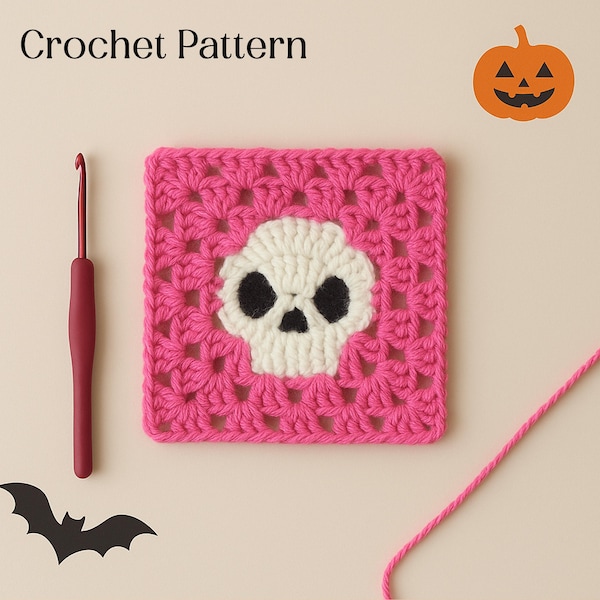 Skull Granny Square Crochet Pattern | Halloween Crochet Pattern | Gothic Crochet Blanket Square | Crochet PDF Instant Download | Granny pdf