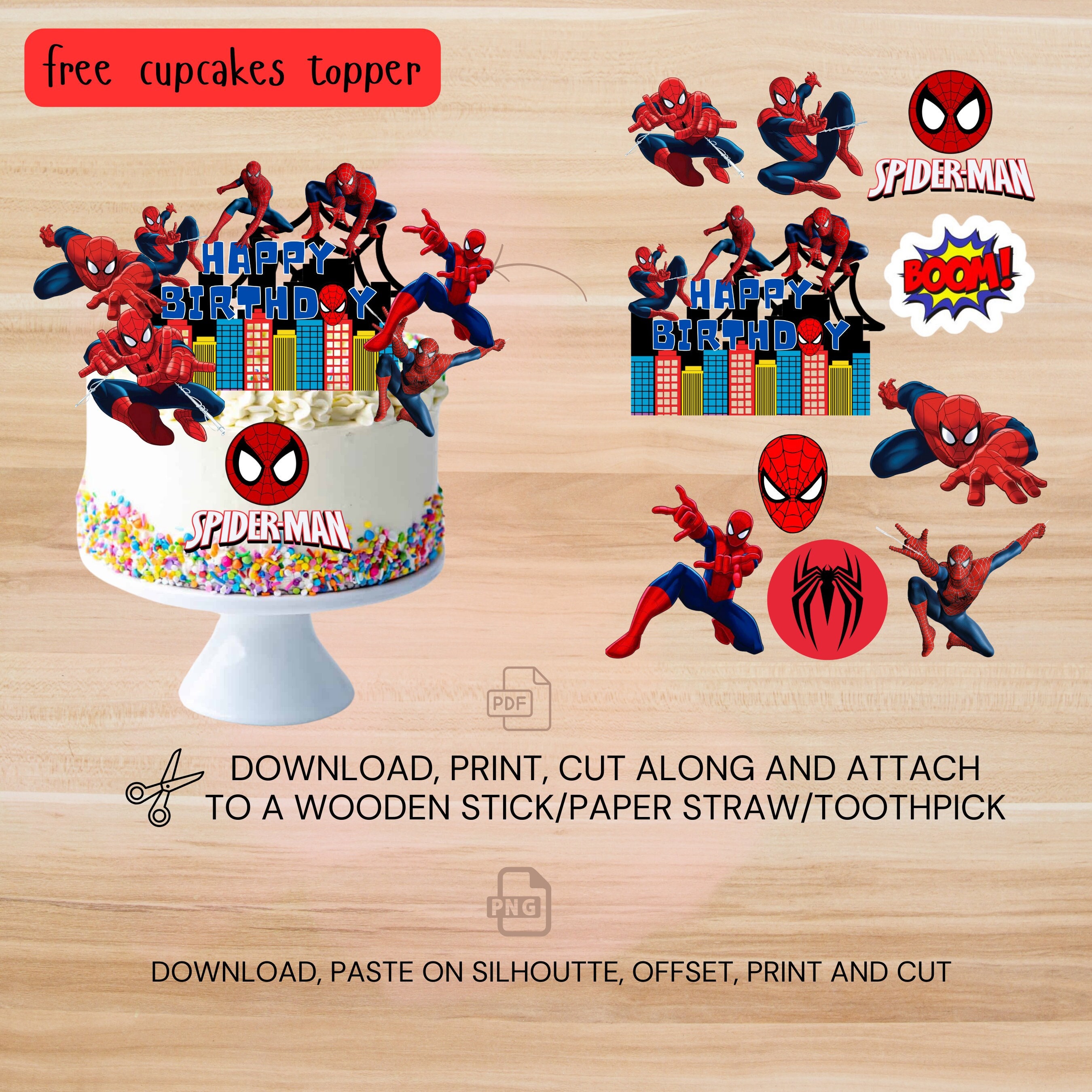 Printable Spiderman Cake Topper,spiderman Birthday Cake Topper,birthday ...
