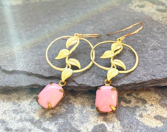 Matte gold filled floral earrings, old rose vintage charms, vintage style earrings, romantic earrings, handmade