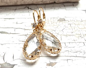 Crystal drop earrings, teardrop earring pair, romantic jewelry, dewdrop, elves jewelry, fairy jewellery, handmade