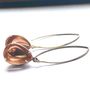 Sterling silver earrings, vintage peach french glass drops, large statement earrings, artisan jewelry, gift for her, handmade