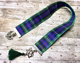 Book mark, Outlander inspired, tartan ribbon, Highlands, thistle, celtic knot, Mackenzie tartan, Roger and Brianna, Scotland,  handmade