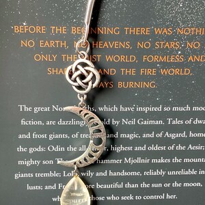 Bookmark with a celtic knot and a crescent moon, handmade bookmark, moon phase charm moonstone pendant bookmark, bookish gift, giftsunder20 image 4