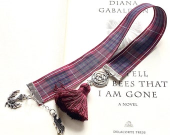 Tartan ribbon bookmark, Scotland bookmark, thistle, celtic knot, Outlander bookmark, Outlander inspired, Highlander, handmade