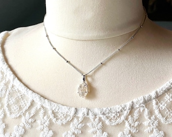 Herkimer diamond pendant necklace, stainless steel necklace, Herkimer crystal pendant, handmade, PerpetuaFelicitas