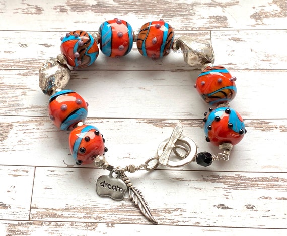 Sterling Silver and Artisan Lampwork Bracelet Artisan Jewelry