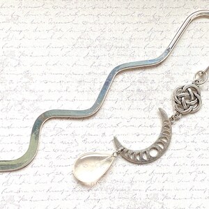 Bookmark with a celtic knot and a crescent moon, handmade bookmark, moon phase charm moonstone pendant bookmark, bookish gift, giftsunder20 image 5