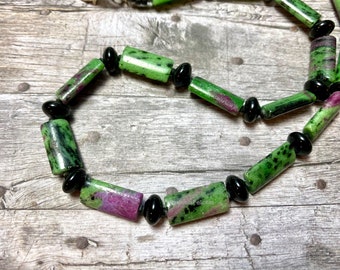 Ruby zoisite and onyx gemstones necklace, mourning jewelry, handmade, artisan jewelry, healing, spiritual jewelry, handmade